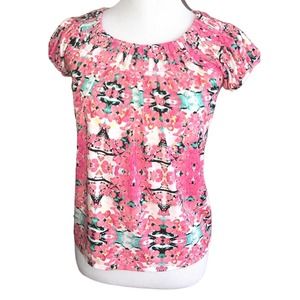 STYLE & CO PINK GREEN WHITE YELLOW BLACK GEOMETRIC FLORAL SIZE PP